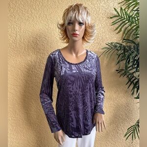 Vera Wang purple velvet cut out semi sheer top